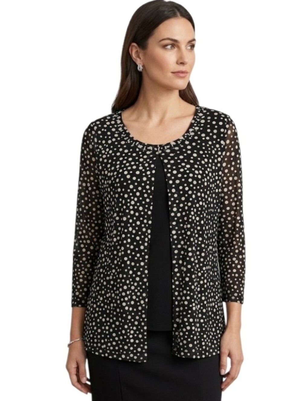 NY Collection Black and White Polka Dot Layered Tunic